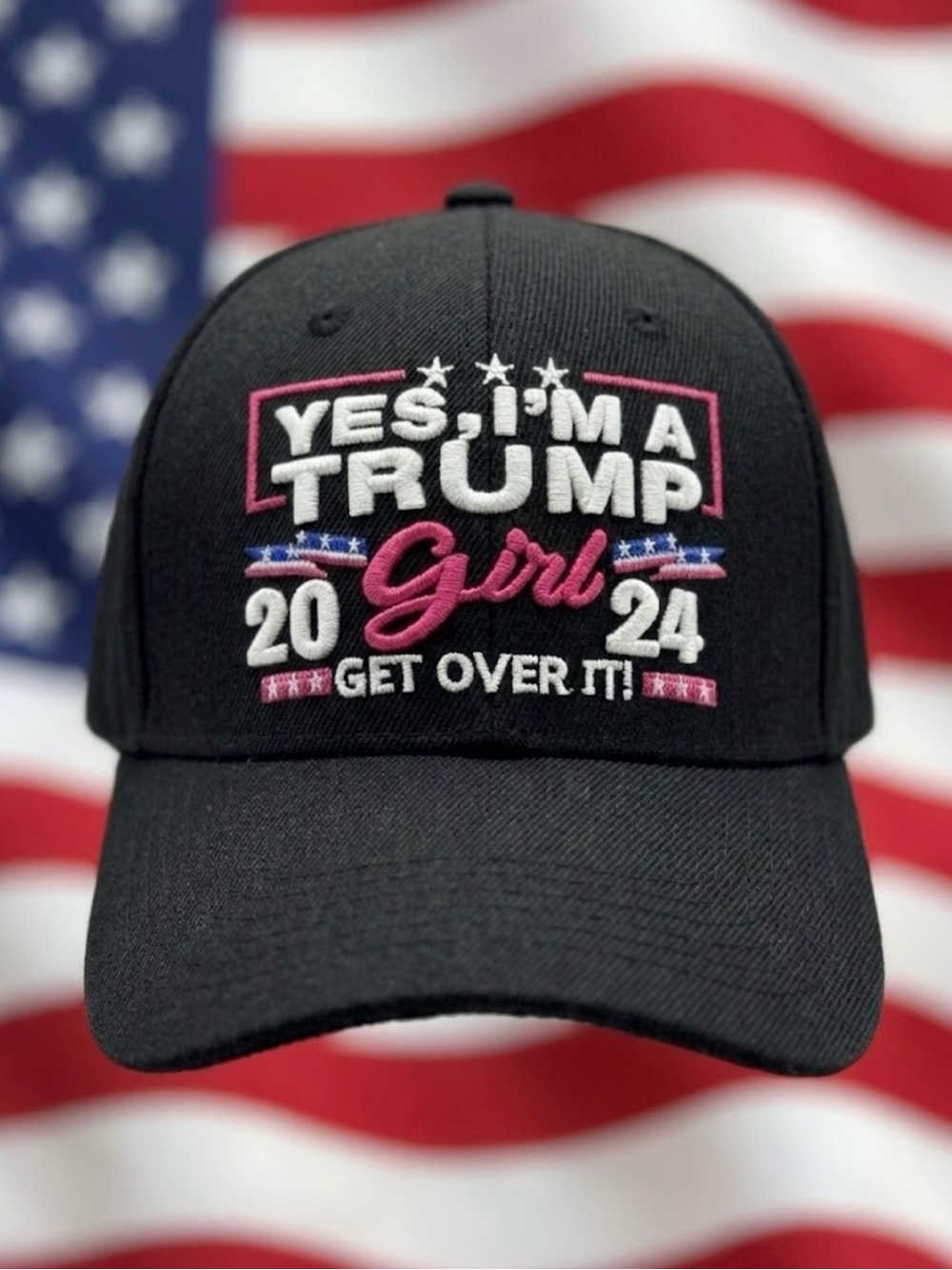 Yes, I'm a Trump Girl 2024 Black Embroidered Hat Ball Cap